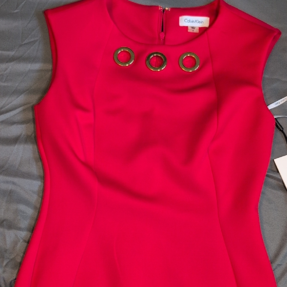 NWT Calvin Klein Reddish/Fuchsia Dress with Gold Accents